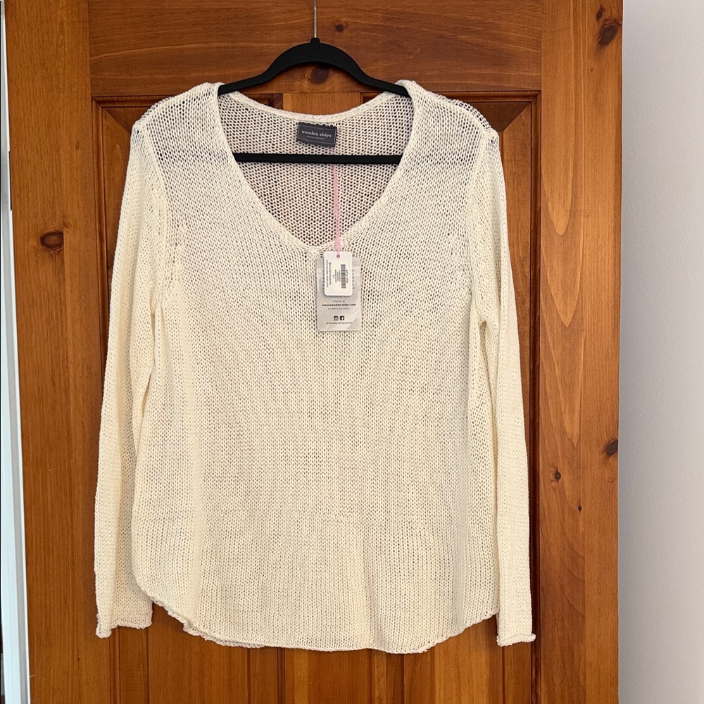 Wooden Ships Cream Open-Weave V-Neck Sweater